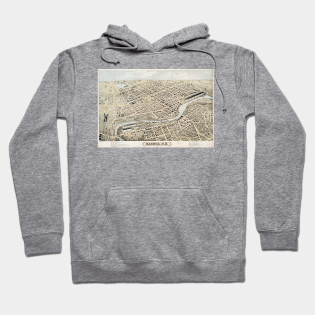 Vintage Pictorial Map of Nashua NH (1875) Hoodie by Bravuramedia